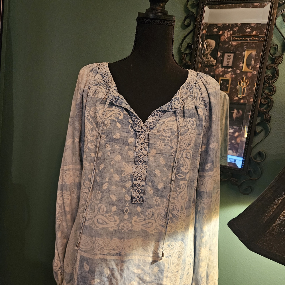 Vintage America Light Blue Paisley Blouse